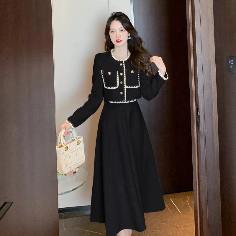 2023 autumn and winter new style French high-end small fragrant style suit temperament short jacket + high waist skirt