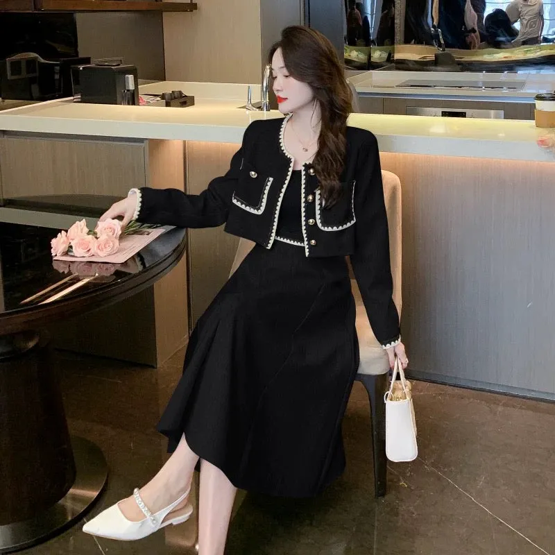 2023 autumn and winter new style French high-end small fragrant style suit temperament short jacket + high waist skirt