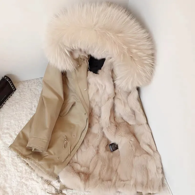 2023 New Fox Fur Liner Jacket Women's Raccoon Fur Pie Overcome Young Medium Long Detachable Winter