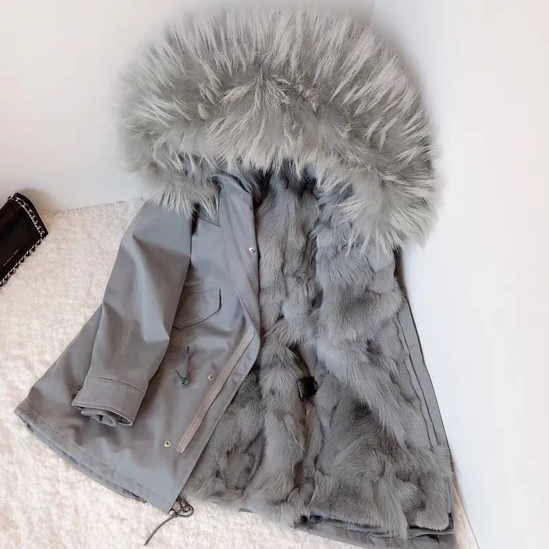 2023 New Fox Fur Liner Jacket Women's Raccoon Fur Pie Overcome Young Medium Long Detachable Winter