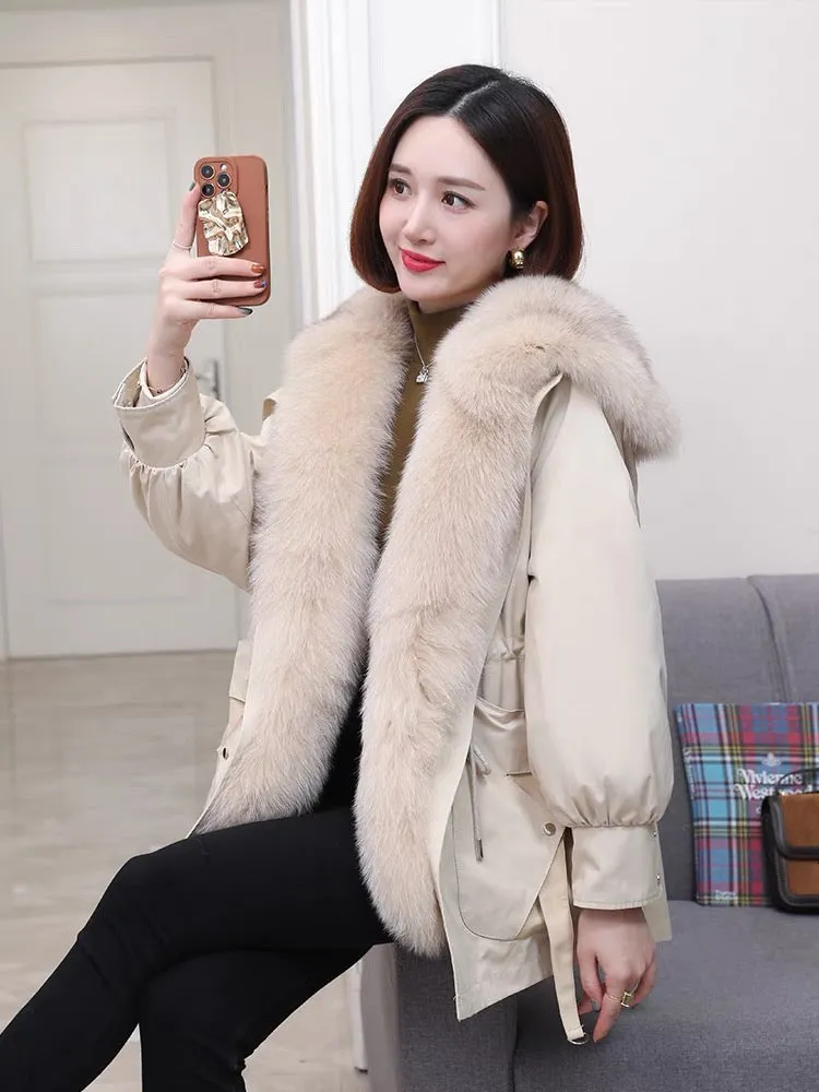 2023 Parker Women's Haining Fur Navy Collar Removable Liner Rex Rabbit Fur Jacket New Style