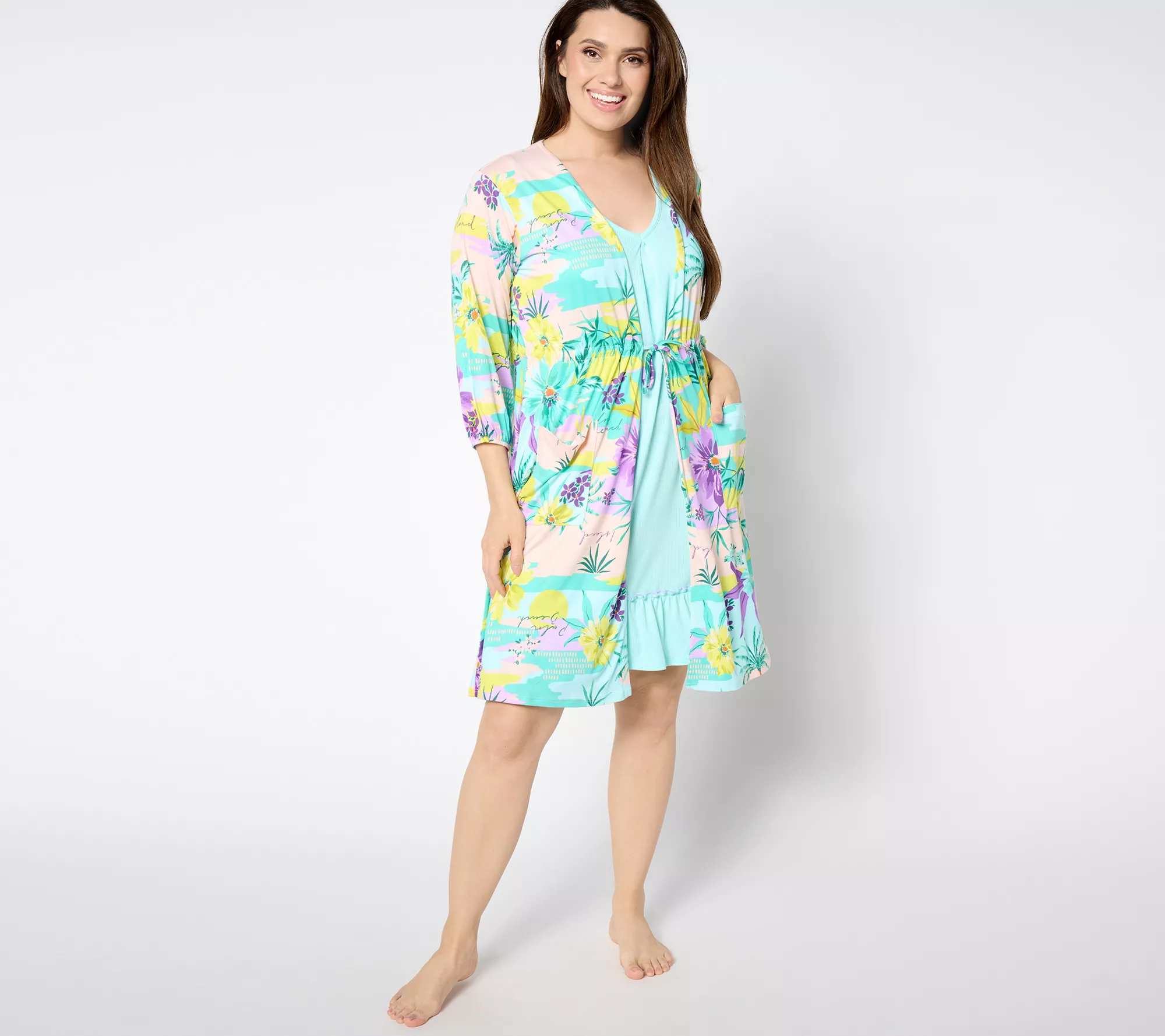 "As Is" Cuddl Duds Cool and Airy Making Waves Tank Dress and Wrap