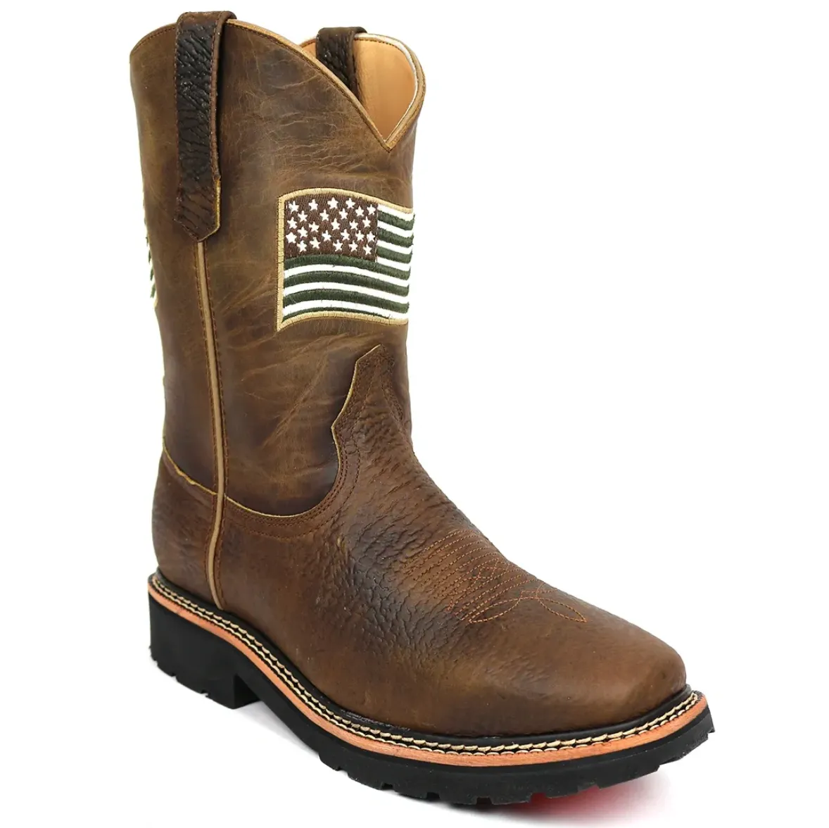 5017 - Rockin Leather Men's American Flag Steel Toe Work Boot