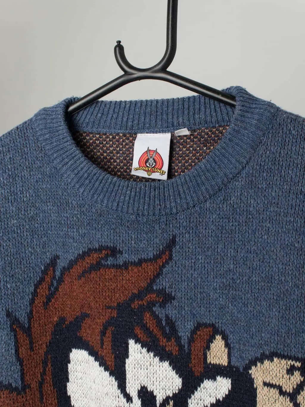 90s Looney Tunes Taz ski jumper in blue tones – Medium