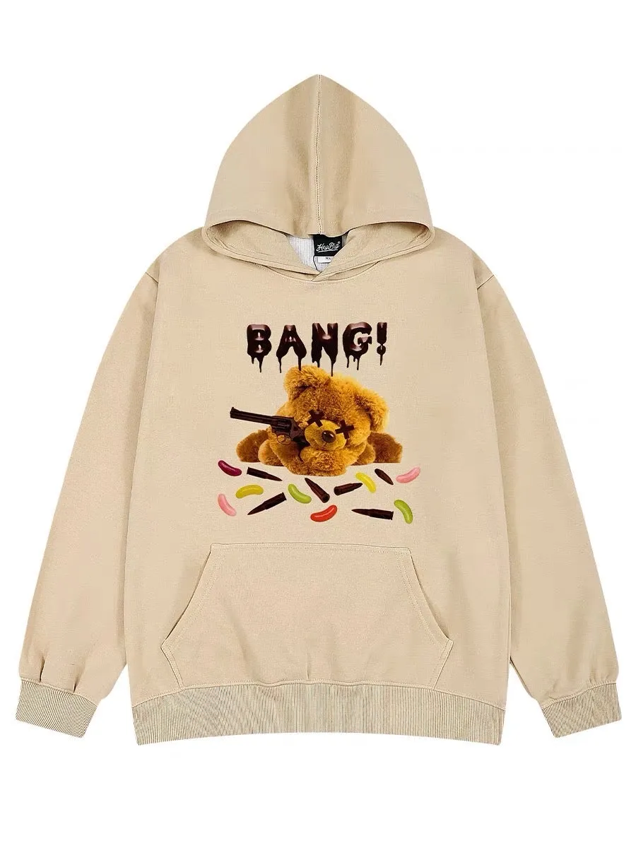 American hiphop hip-hop trendy brand bear print sweatshirt men's spring and autumn retro oversize heavy hooded jacket