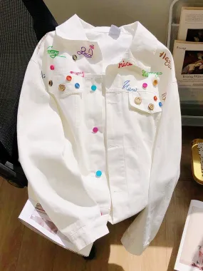 American white three-dimensional decorative denim jacket for women 2024 spring and autumn new niche high-end lapel motorcycle ja