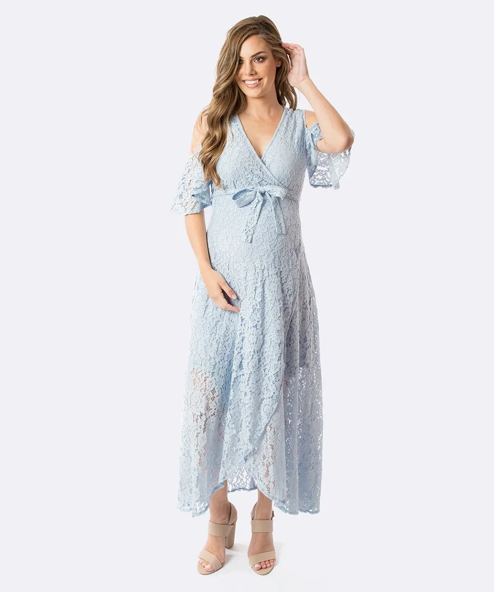 Aria Lace Wrap Dress in Soft Blue