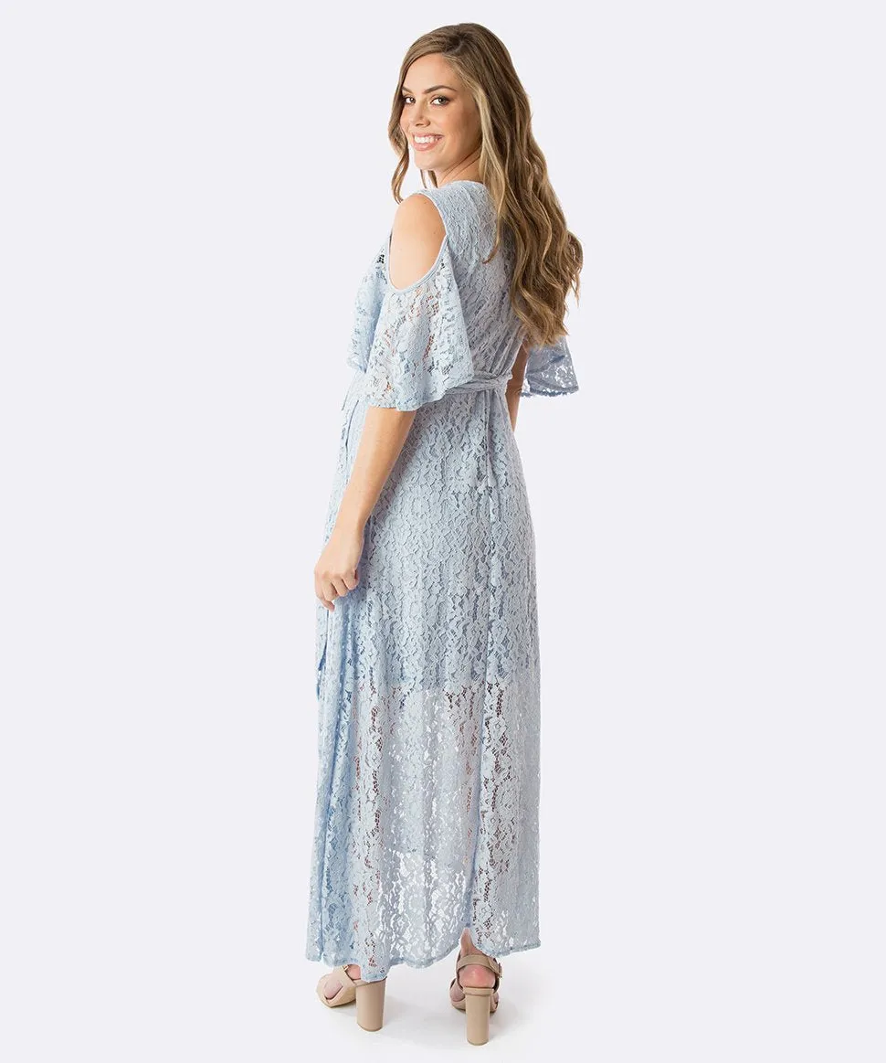 Aria Lace Wrap Dress in Soft Blue