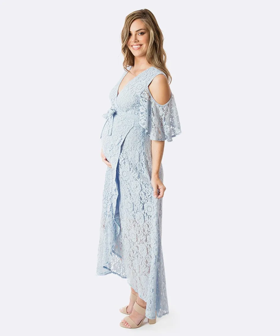 Aria Lace Wrap Dress in Soft Blue