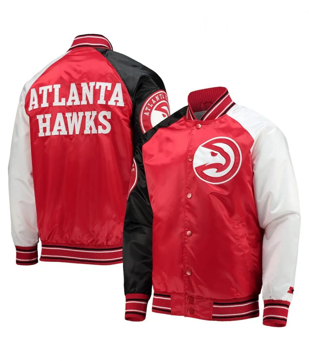 Atlanta Hawks Reliever Raglan Full-Snap Red/Black Jacket