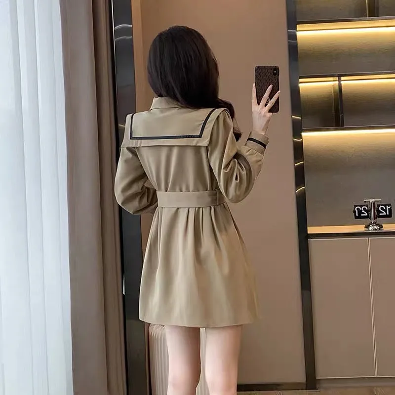 Autumn 2023 new style French long-sleeved dignified and elegant dress khaki windbreaker jacket for small women to look slim