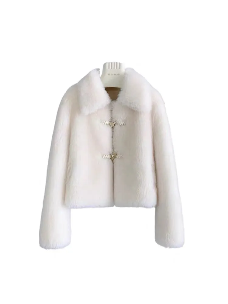 Autumn and winter new square collar pure wool short jacket warm sheep sheared gentle composite fur integrated Haining temperamen