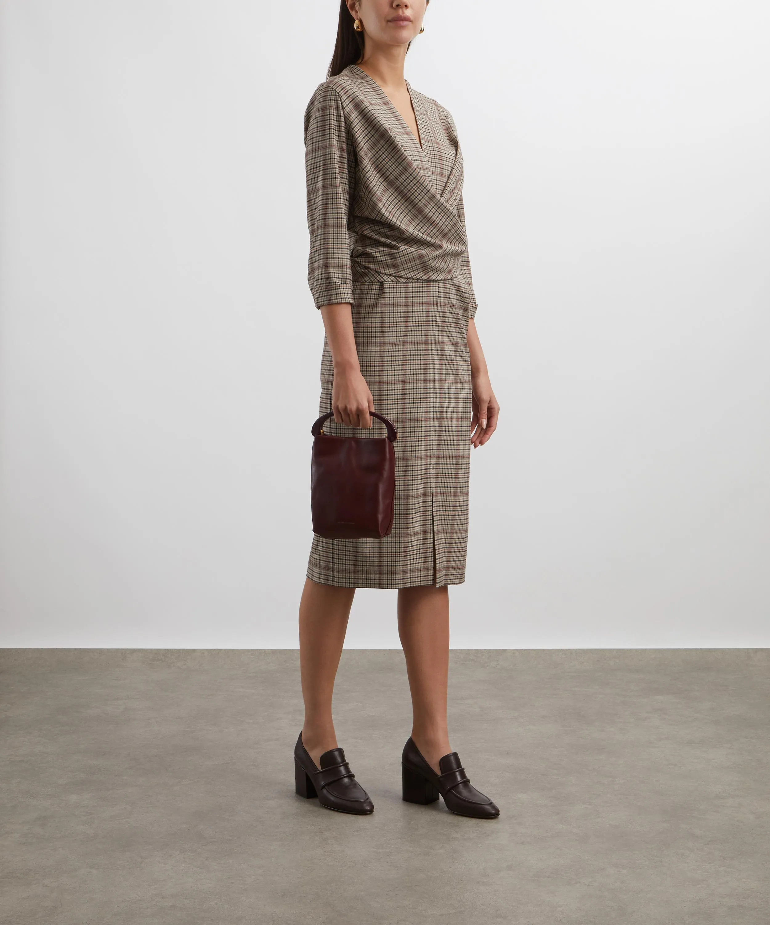 Beige Checked Wrap Dress