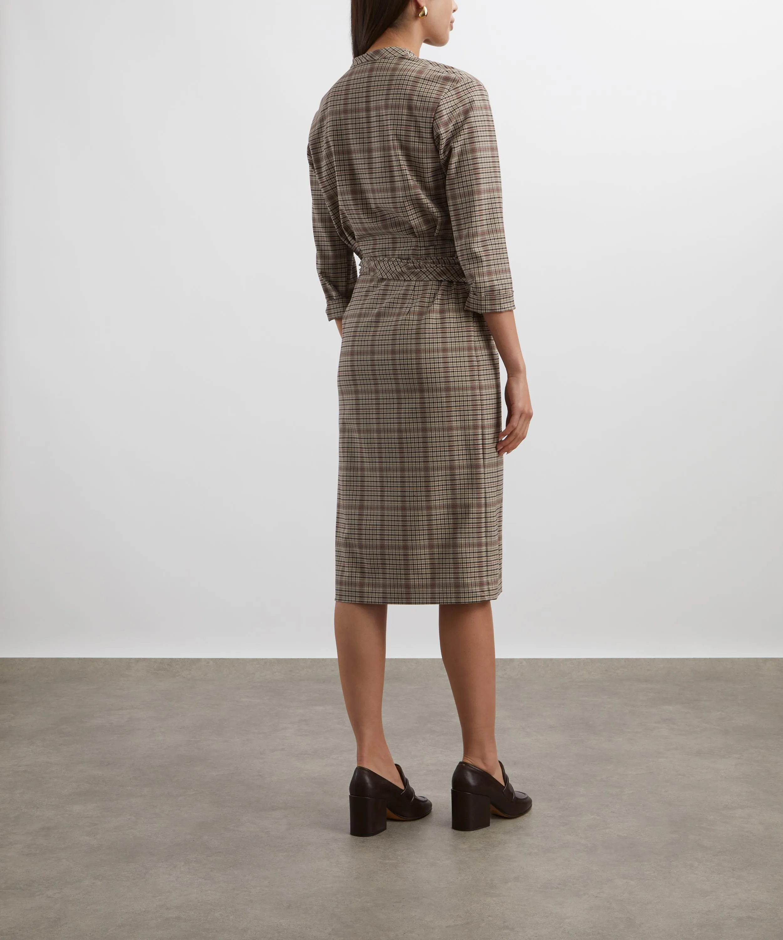 Beige Checked Wrap Dress