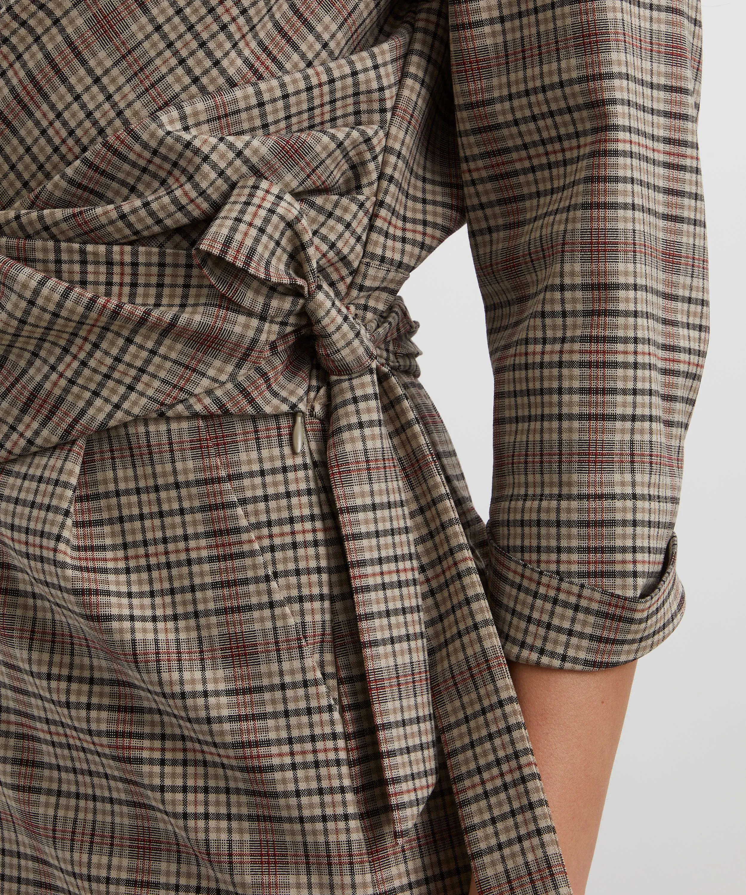 Beige Checked Wrap Dress