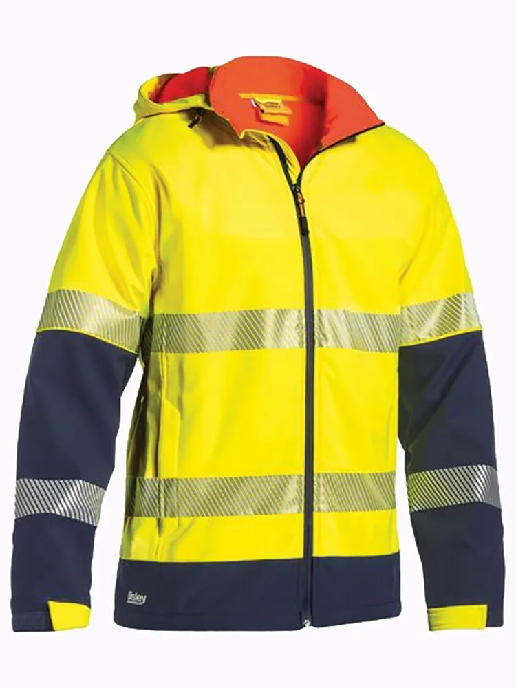 Bisley Workwear Mens Hi Vis Segmented Taped Ripstop Bonded Fleece Softshell Jacket - Yellow Navy - XS