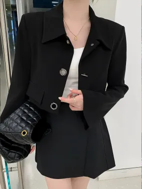 Black short casual handsome suit jacket for women 2024 autumn high-end street-friendly suit shorts suit for small people