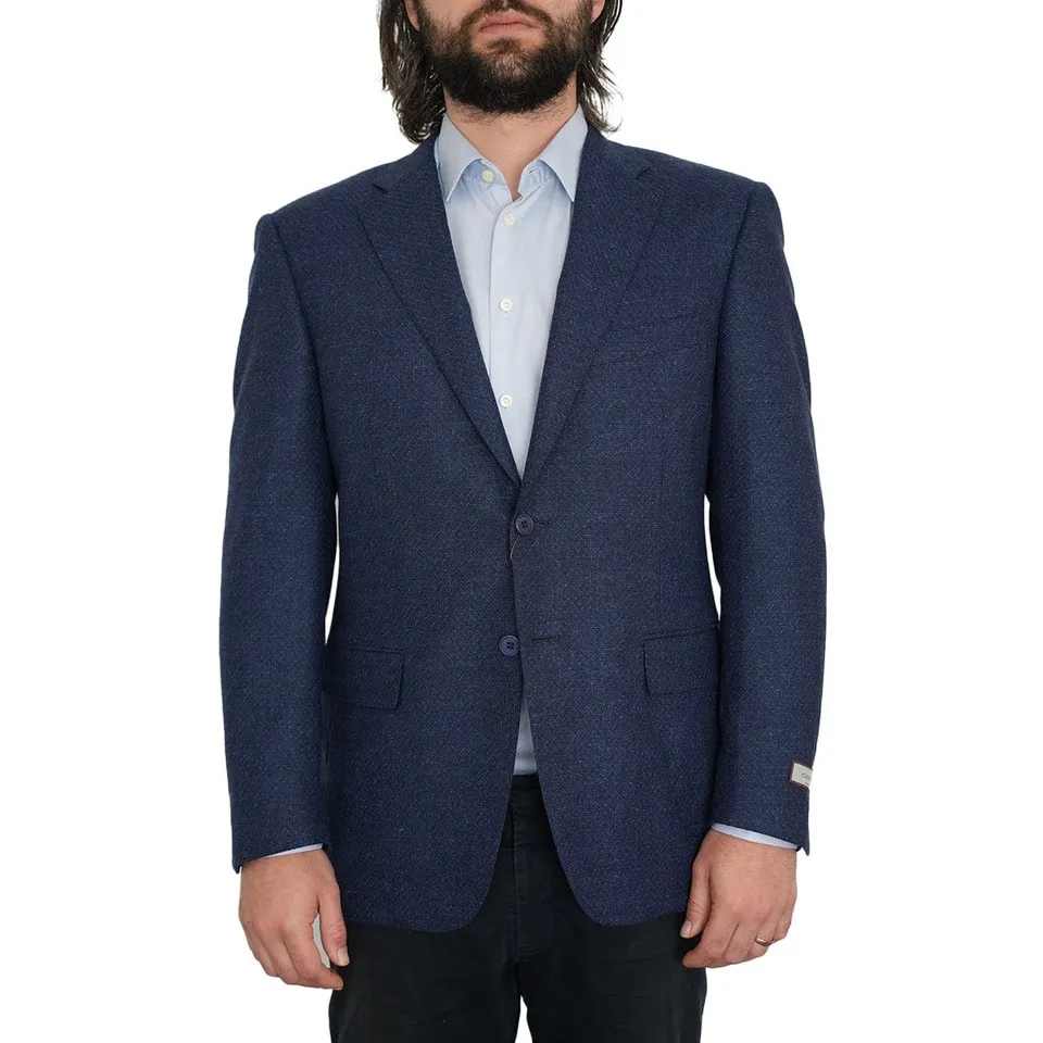 CANALI Pure Wool Micro Weave Contemporary Fit Blue Jacket | Menswear Online