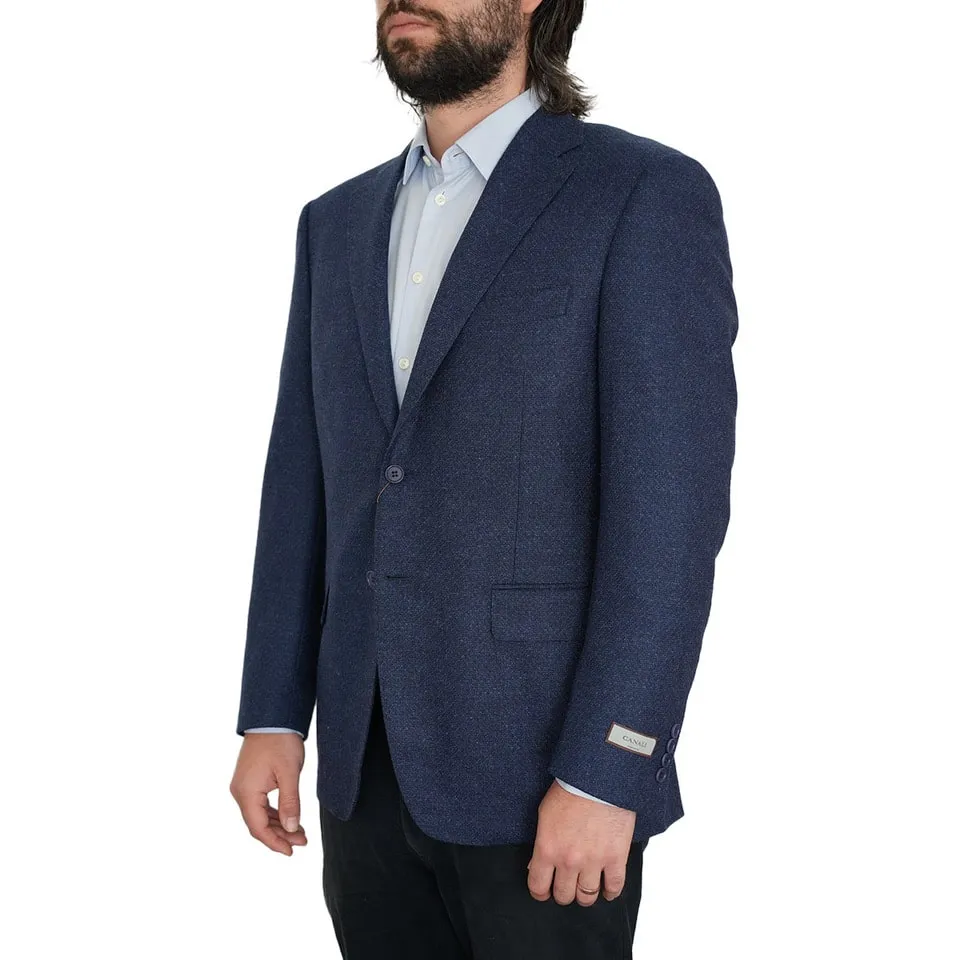 CANALI Pure Wool Micro Weave Contemporary Fit Blue Jacket | Menswear Online