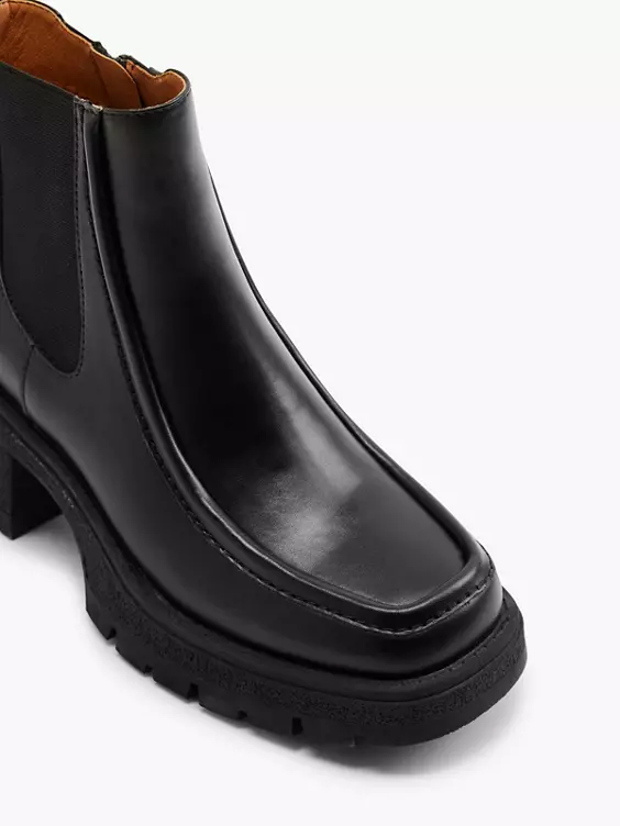 Catwalk  Black Heeled Ankle Boot with Piping Detail