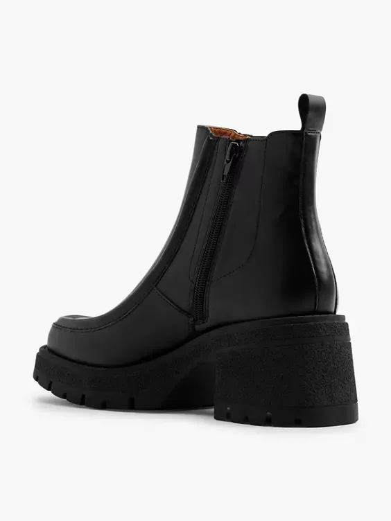 Catwalk  Black Heeled Ankle Boot with Piping Detail