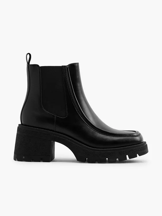 Catwalk  Black Heeled Ankle Boot with Piping Detail