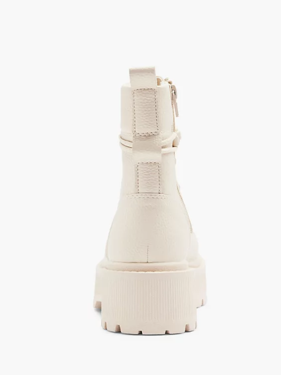 Catwalk  Cream Chunky Front Zip Detailed Ankle Boot