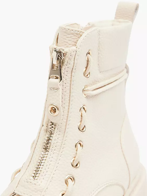 Catwalk  Cream Chunky Front Zip Detailed Ankle Boot