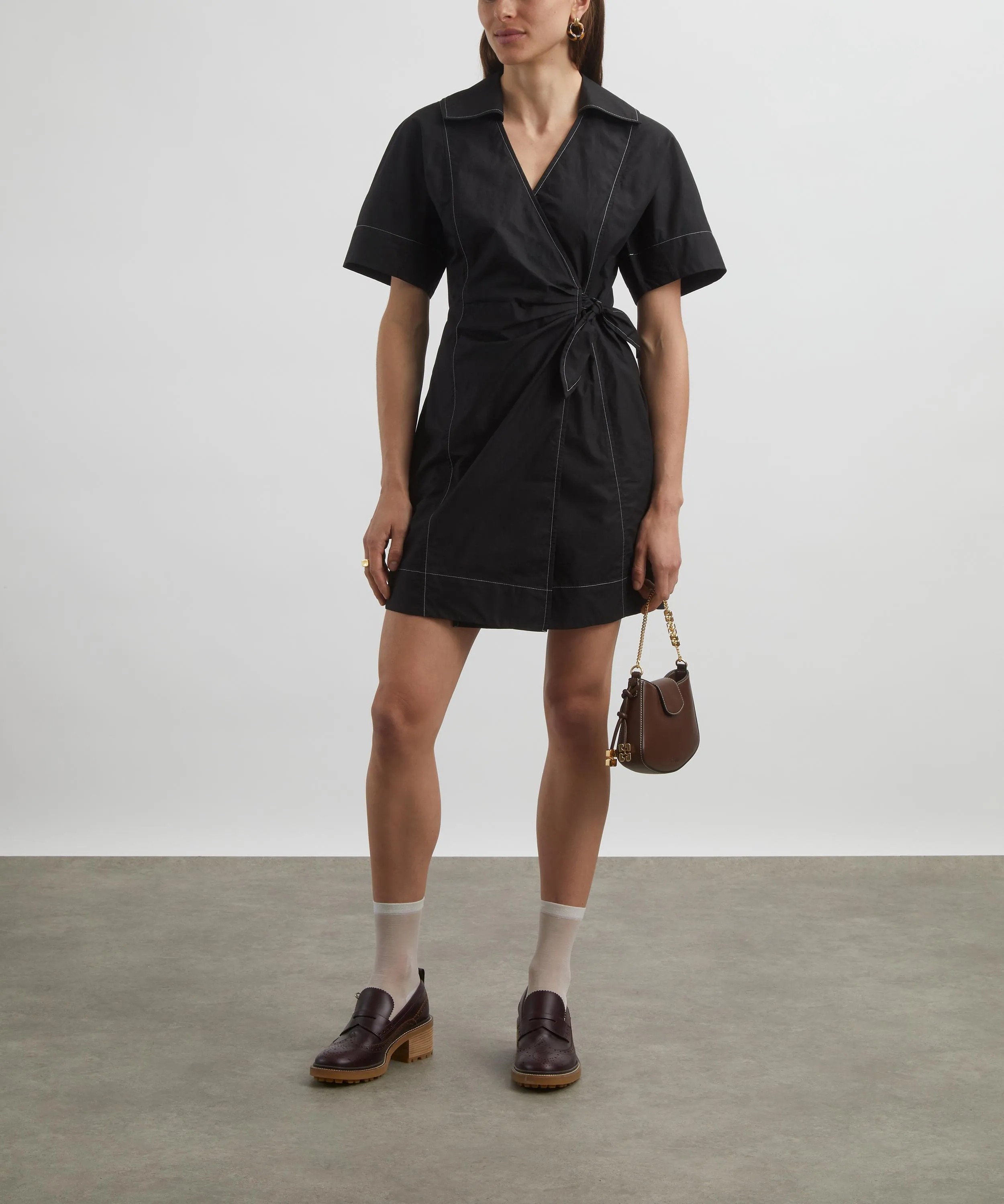 Cotton Poplin Wrap Mini-Dress