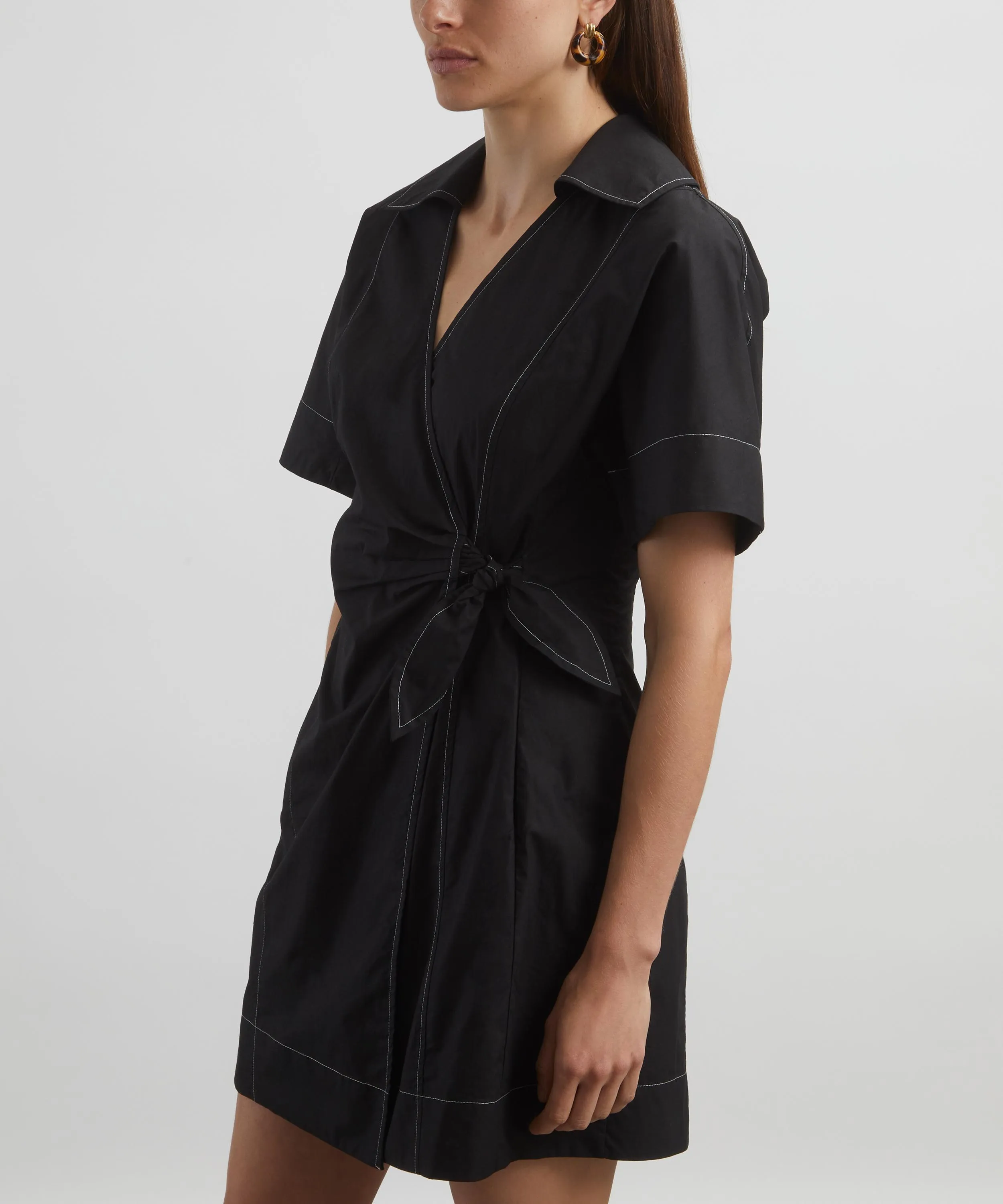 Cotton Poplin Wrap Mini-Dress