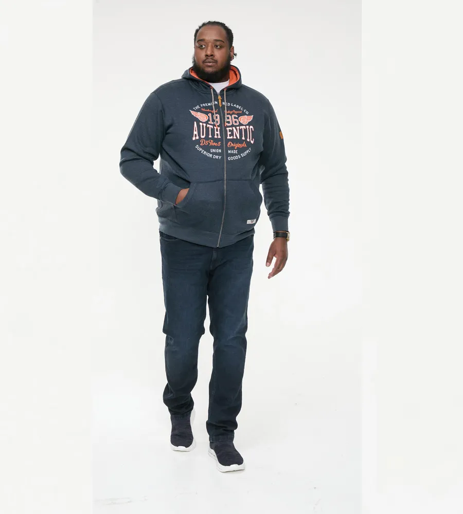 D555 Big Mens Hoodie With Full Zip and Large Chest Print (HAMILTON)