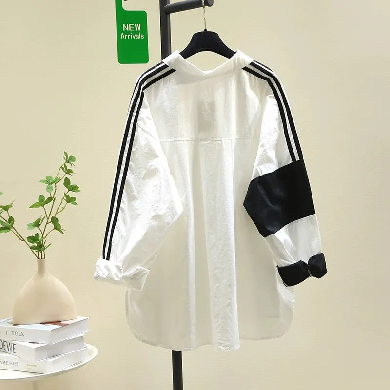 Design sense stitching white shirt women's jacket 2024 spring new Korean version loose casual shirt chic top