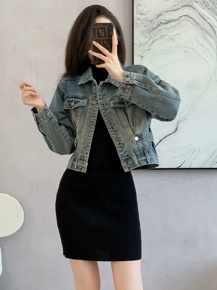 Designed long-sleeved denim jacket for women spring 2024 new loose outer dress short jacket top trendy