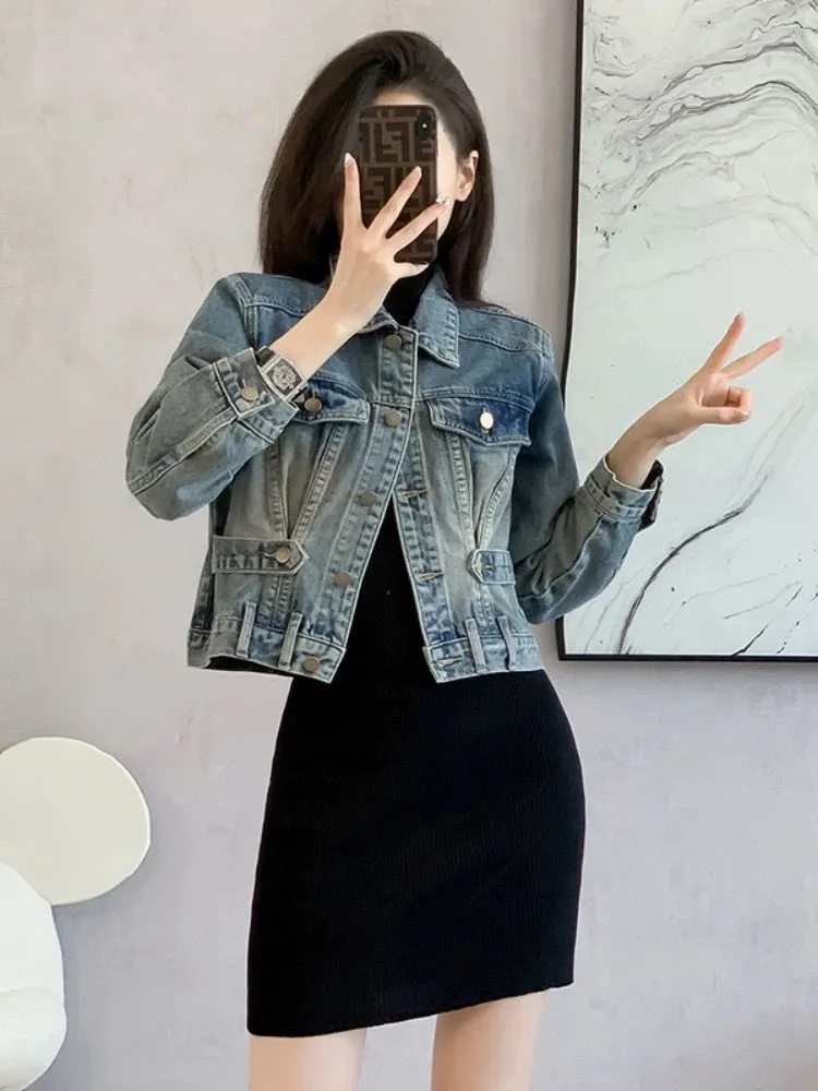 Designed long-sleeved denim jacket for women spring 2024 new loose outer dress short jacket top trendy