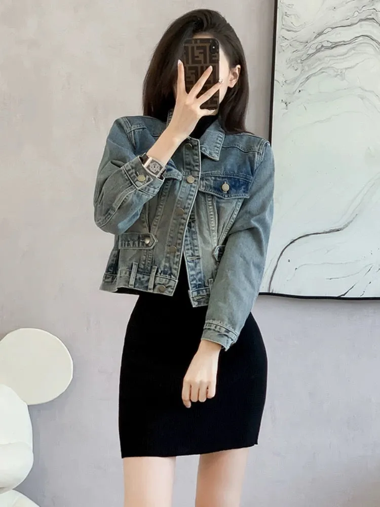 Designed long-sleeved denim jacket for women spring 2024 new loose outer dress short jacket top trendy