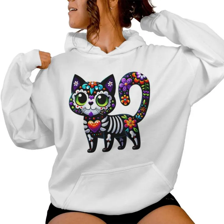 Dia De Los Muertos Cinco De Mayo Cat Sugar Skull Women Women Hoodie