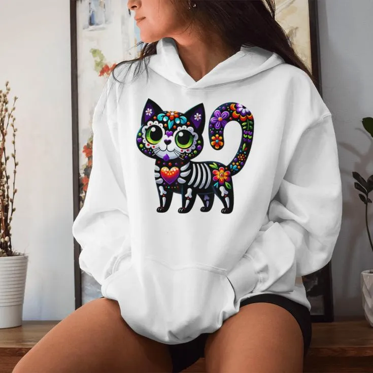 Dia De Los Muertos Cinco De Mayo Cat Sugar Skull Women Women Hoodie