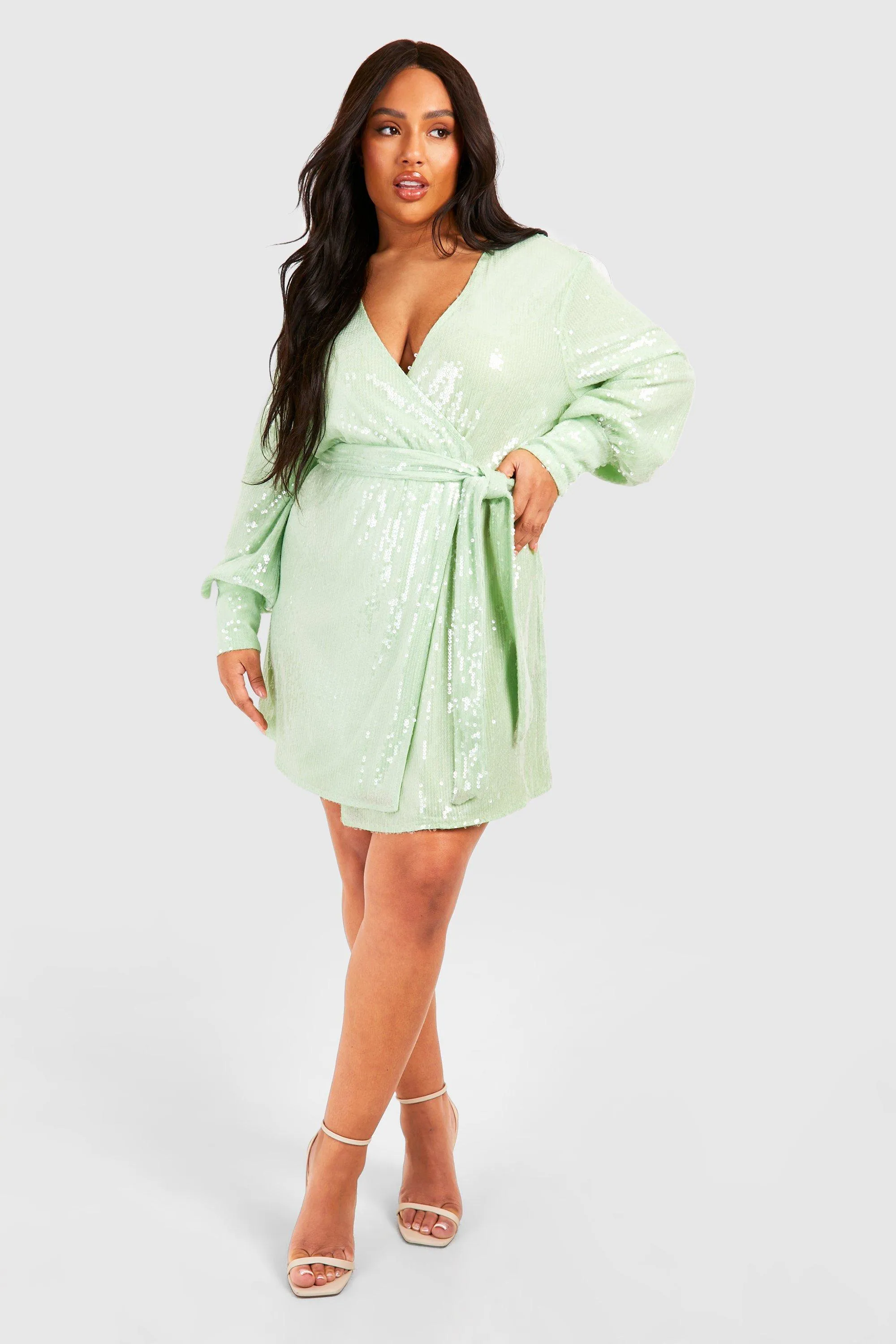 Dresses | Plus Sequin Wrap Dress | boohoo