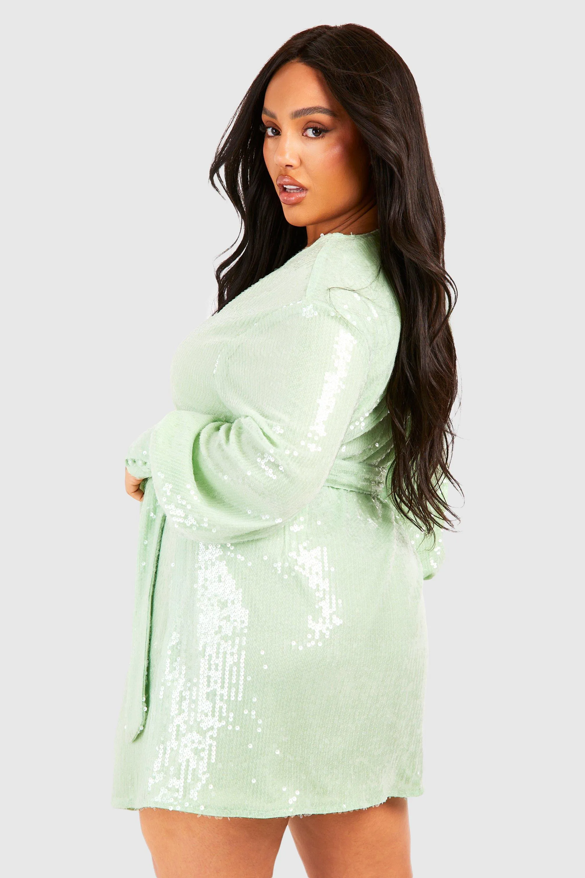 Dresses | Plus Sequin Wrap Dress | boohoo