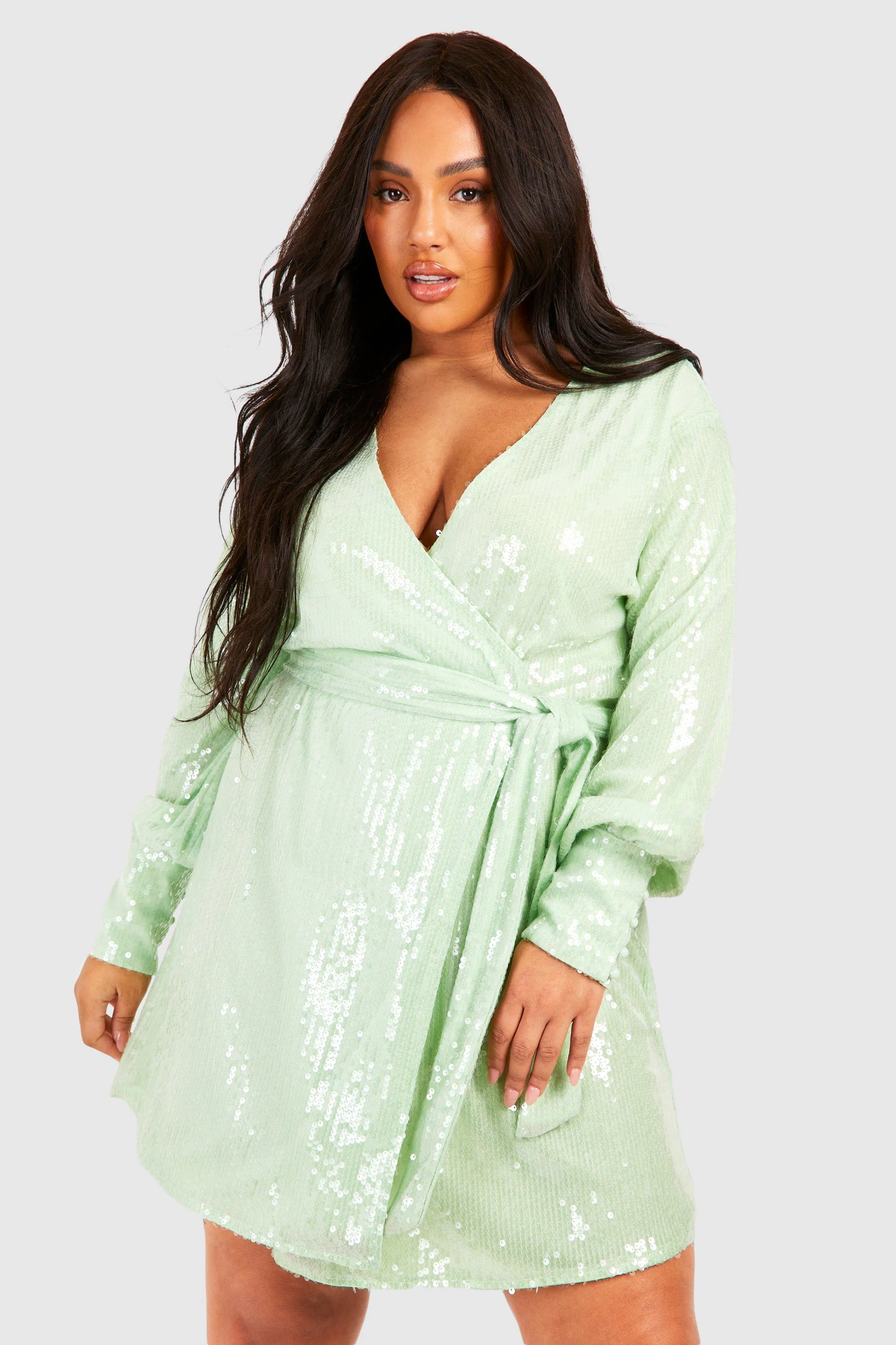 Dresses | Plus Sequin Wrap Dress | boohoo