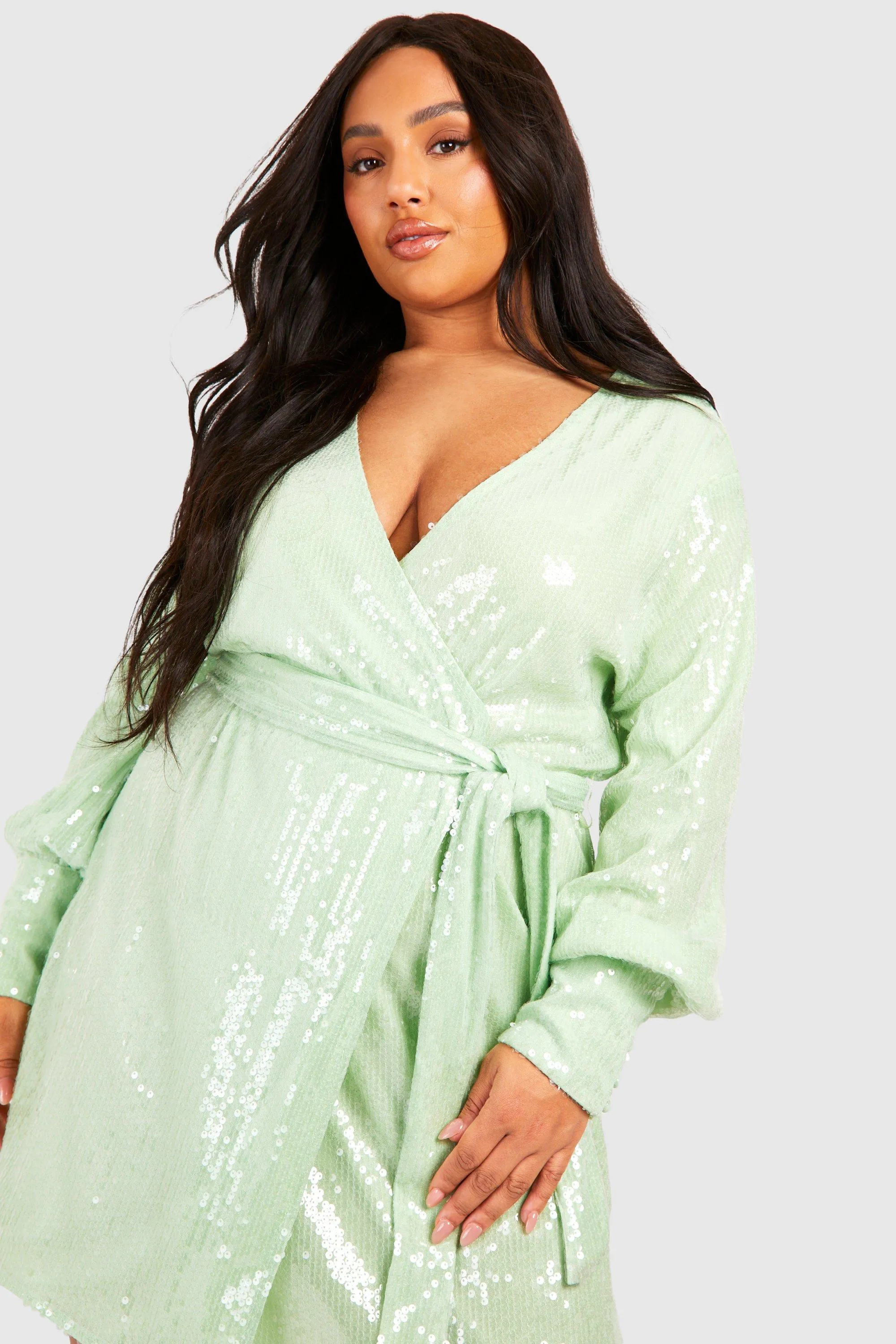 Dresses | Plus Sequin Wrap Dress | boohoo