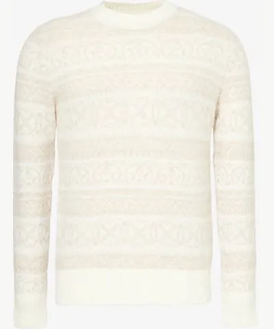 Eleventy Mens White And Beige Ski graphic-pattern cashmere-bend jumper