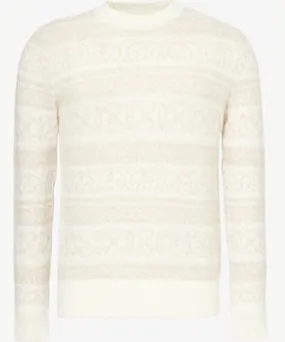 Eleventy Mens White And Beige Ski graphic-pattern cashmere-bend jumper