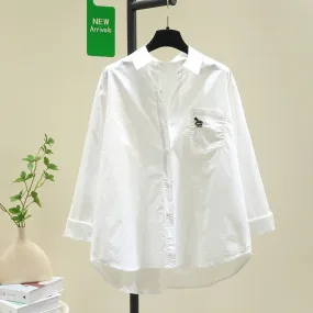 Embroidered white shirt women's sun protection jacket 2024 spring and summer new Korean version loose casual shirt long-sleeved 