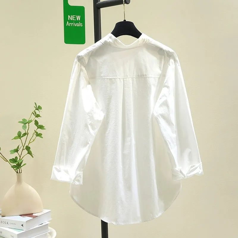 Embroidered white shirt women's sun protection jacket 2024 spring and summer new Korean version loose casual shirt long-sleeved 