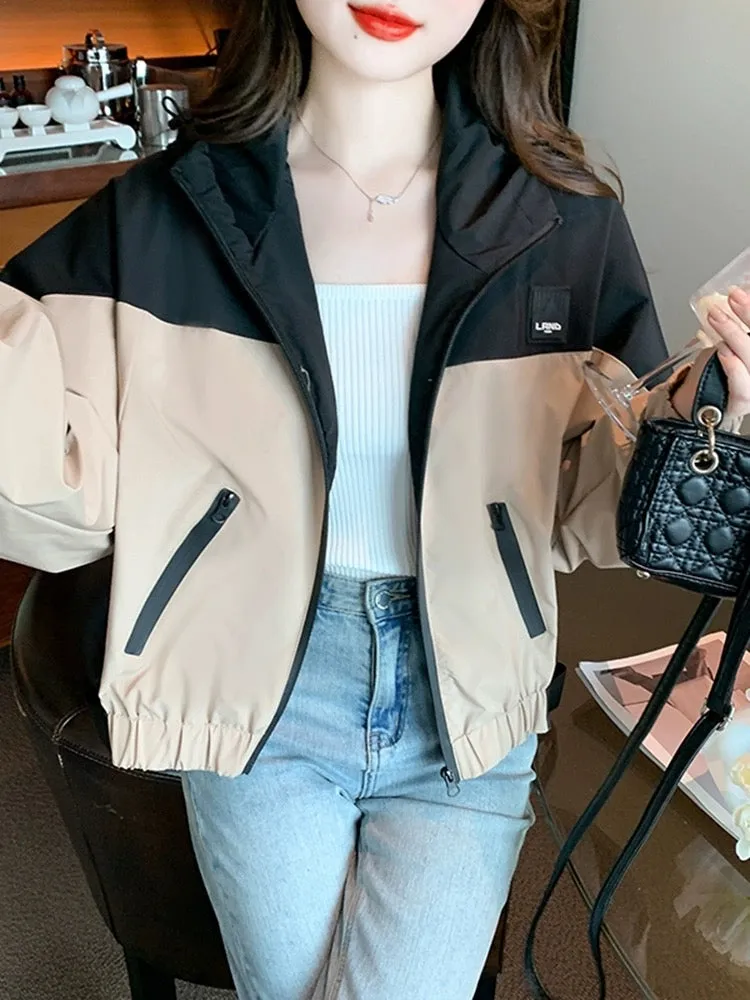 Fashionable contrasting color splicing jacket jacket for women spring 2024 new spring and autumn loose temperament short jacket 