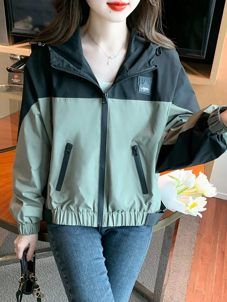 Fashionable contrasting color splicing jacket jacket for women spring 2024 new spring and autumn loose temperament short jacket 