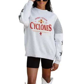 Gameday Couture Iowa State Cyclones Women's Ash Rhinestone Star Mesh Shoulder Fleece Pullover Sweatshirt