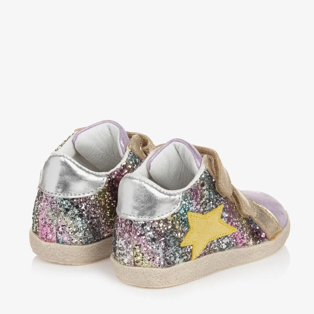 Girls Purple Sequin Leather Trainers