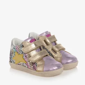 Girls Purple Sequin Leather Trainers